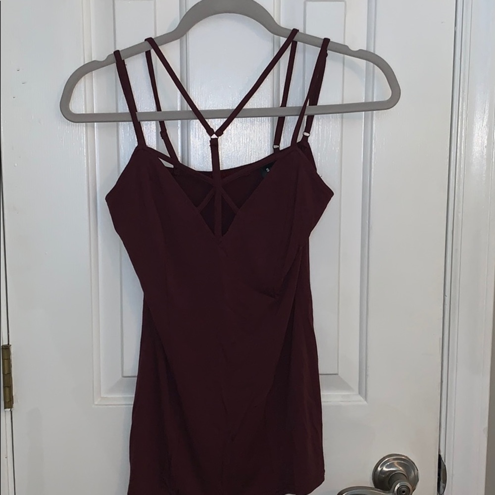 BKE maroon criss cross tank top